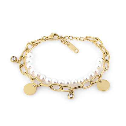 Brățară de Damă Freelook, Design Auriu Statement cu Sidef și Pandantive cu Cristale