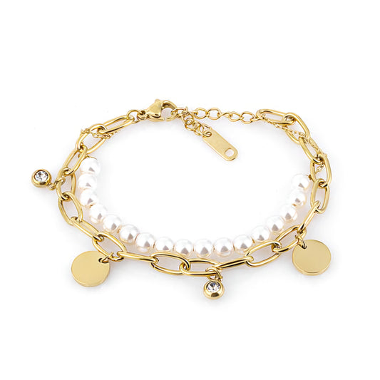 Brățară de Damă Freelook, Design Auriu Statement cu Sidef și Pandantive cu Cristale