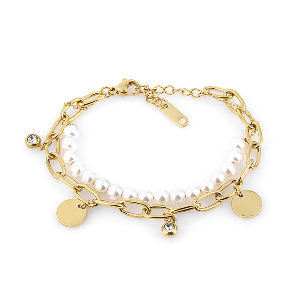 Brățară de Damă Freelook, Design Auriu Statement cu Sidef și Pandantive cu Cristale