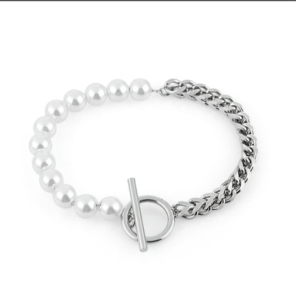 Brățară Freelook, Design Dual cu Zale Masive și Perle Sidefate