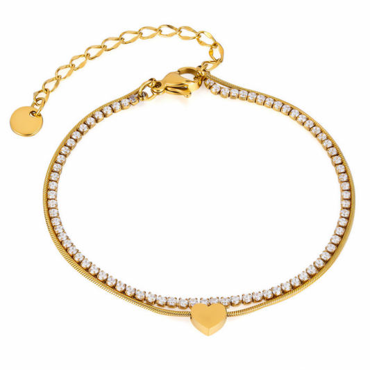 Brățară Fină de Damă din Oțel Inoxidabil, Design Auriu Decorat cu Zirconii Strălucitoare
