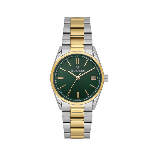 Ceas Clasic de Damă Daniel Klein Premium, Brățară Bicoloră și Cadran Verde Smarald