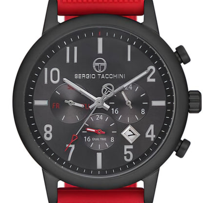 Ceas Sport pentru Bărbați, Design Rotund Negru cu Funcție Dual Time și Curea din Silicon