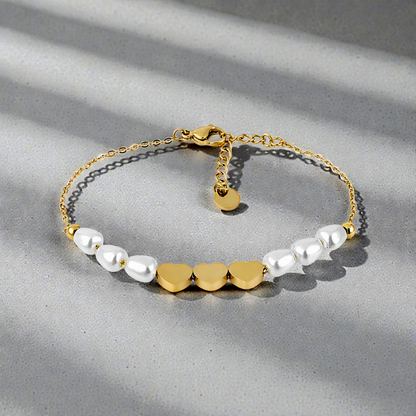 Brățară de Damă Daniel Klein, Design Romantic Auriu cu Sidef și Inimioare