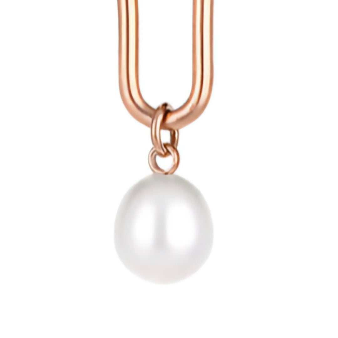 Cercei Rose Gold, Model Lungi cu Perle, Oțel Inoxidabil