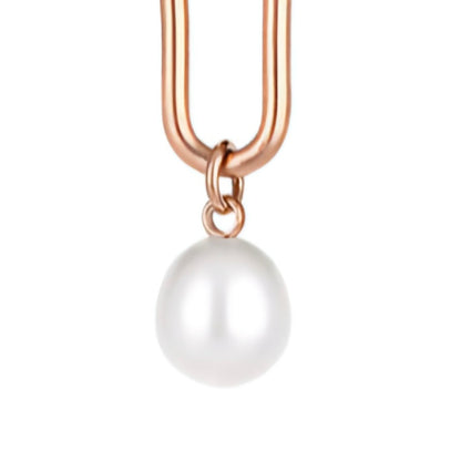 Cercei Rose Gold, Model Lungi cu Perle, Oțel Inoxidabil