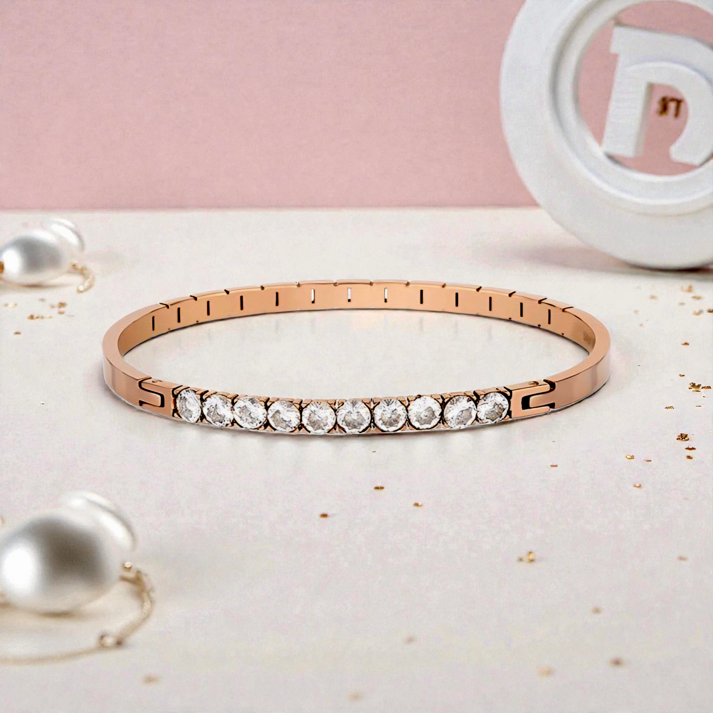 Brățară de Damă din Oțel Inoxidabil, Design Auriu Rose cu Zirconii Strălucitoare