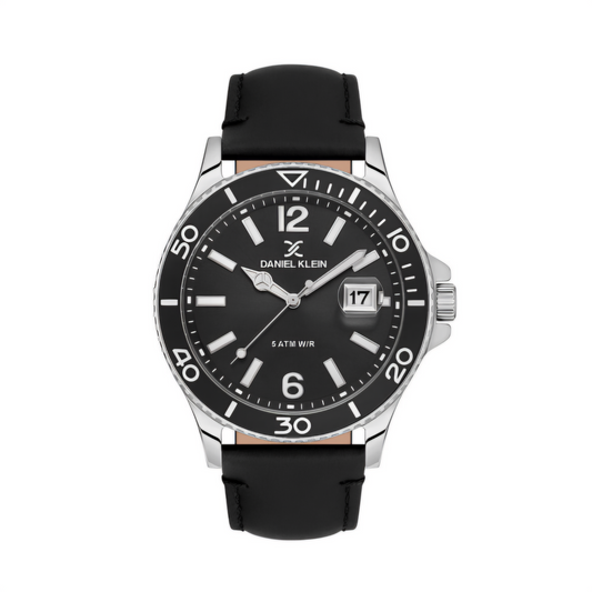 Ceas Casual pentru Bărbați, Design Rotund Complet Negru cu Curea din Piele și Afișaj Dată