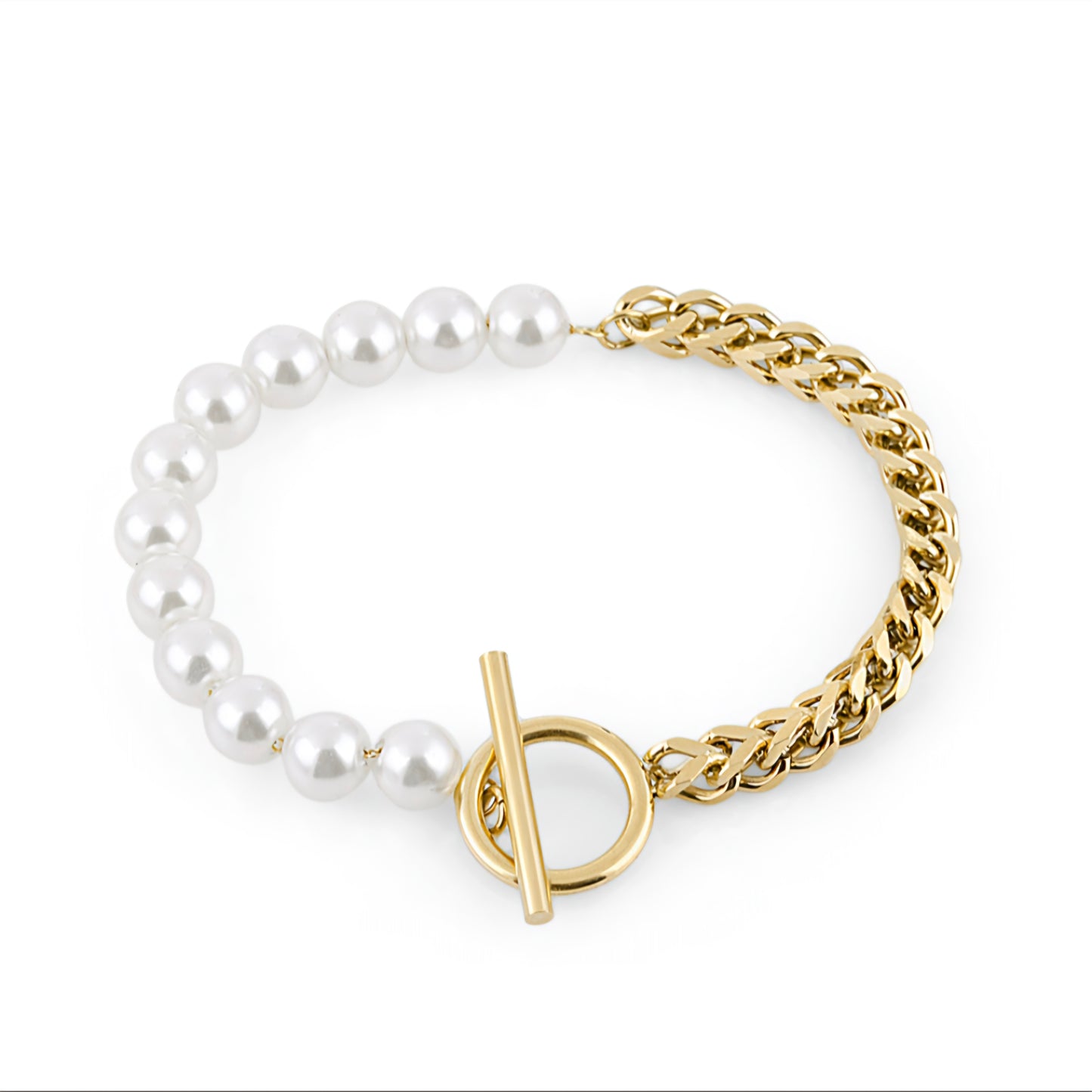 Brățară Freelook, Design Dual cu Zale Masive și Perle Sidefate