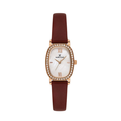 Ceas de Damă Daniel Klein Premium, Design Oval cu Cristale și Curea din Piele Fină