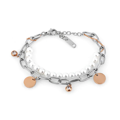 Brățară de Damă Freelook, Design Auriu Statement cu Sidef și Pandantive cu Cristale