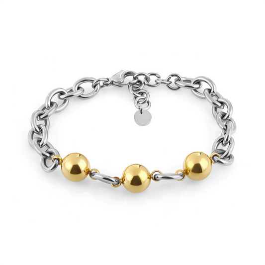 Brățară Elegantă de Damă din Oțel Inoxidabil, Design Bicolor cu Zale Rotunde și Mărgele