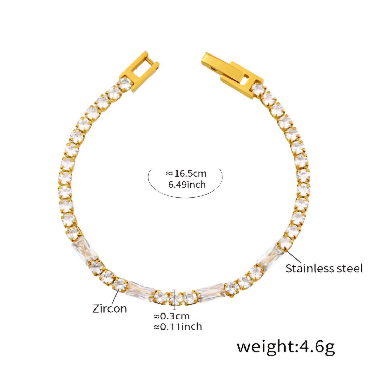 Brățară de Damă Thia Jewelry S.Steel, Design Extra-Fin Alb-Auriu cu Zirconii Strălucitoare