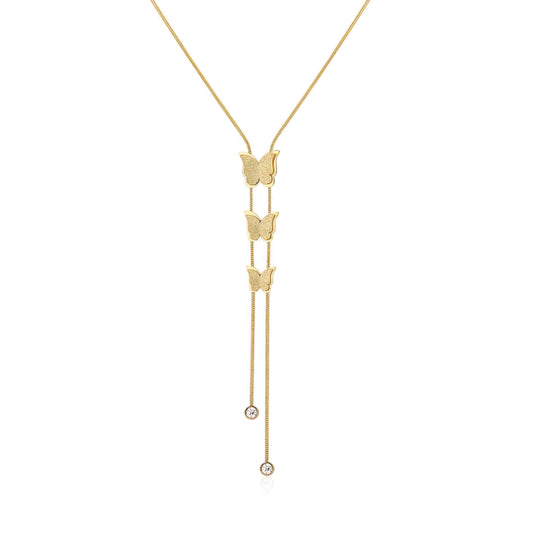 Colier Damă din Oțel Inoxidabil, Design cu Pandantive Fluture și Zirconiu