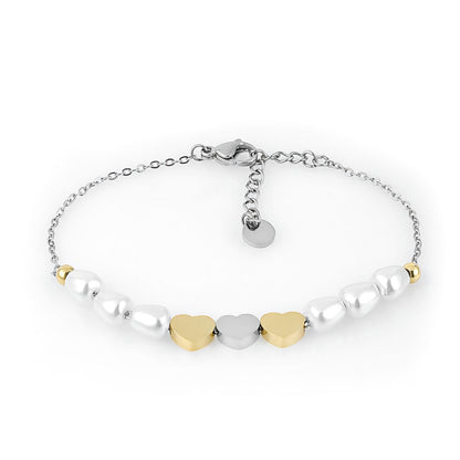 Brățară de Damă Daniel Klein, Design Romantic Auriu cu Sidef și Inimioare