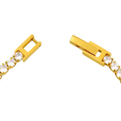 Brățară de Damă Thia Jewelry S.Steel, Design Extra-Fin Alb-Auriu cu Zirconii Strălucitoare