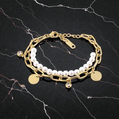 Brățară de Damă Freelook, Design Auriu Statement cu Sidef și Pandantive cu Cristale