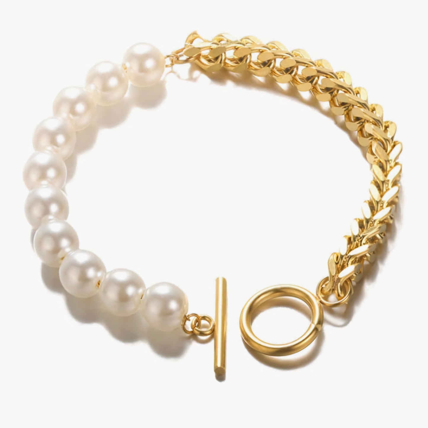 Brățară Freelook, Design Dual cu Zale Masive și Perle Sidefate