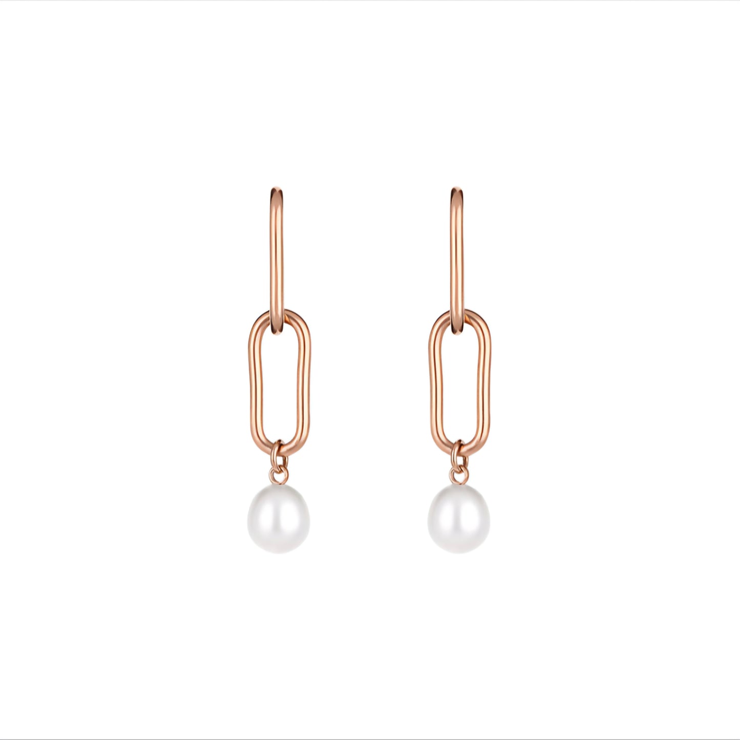 Cercei Rose Gold, Model Lungi cu Perle, Oțel Inoxidabil