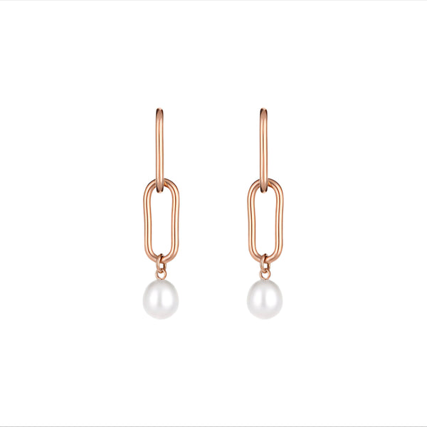 Cercei Freelook Rose Gold, Model Lungi cu Perle Elegante și Oțel Inoxidabil