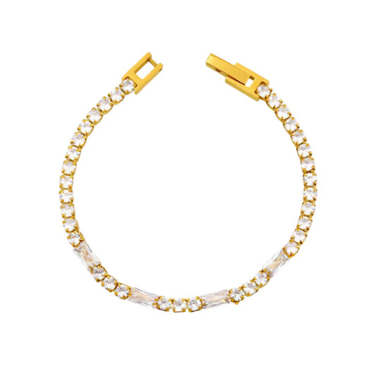 Brățară de Damă Thia Jewelry S.Steel, Design Extra-Fin Alb-Auriu cu Zirconii Strălucitoare