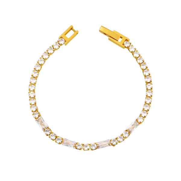 Brățară de Damă Thia Jewelry S.Steel, Design Extra-Fin Alb-Auriu cu Zirconii Strălucitoare