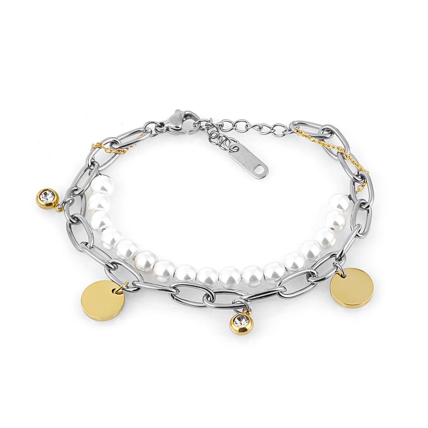 Brățară de Damă Freelook, Design Auriu Statement cu Sidef și Pandantive cu Cristale