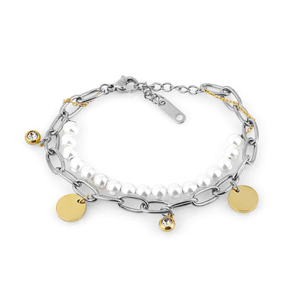 Brățară de Damă Freelook, Design Auriu Statement cu Sidef și Pandantive cu Cristale