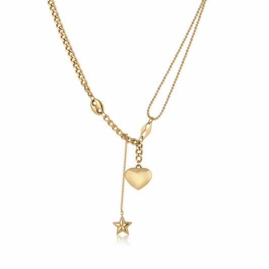 Colier Damă din Oțel Inoxidabil, Design Romantic cu Talismane Inimă și Stea