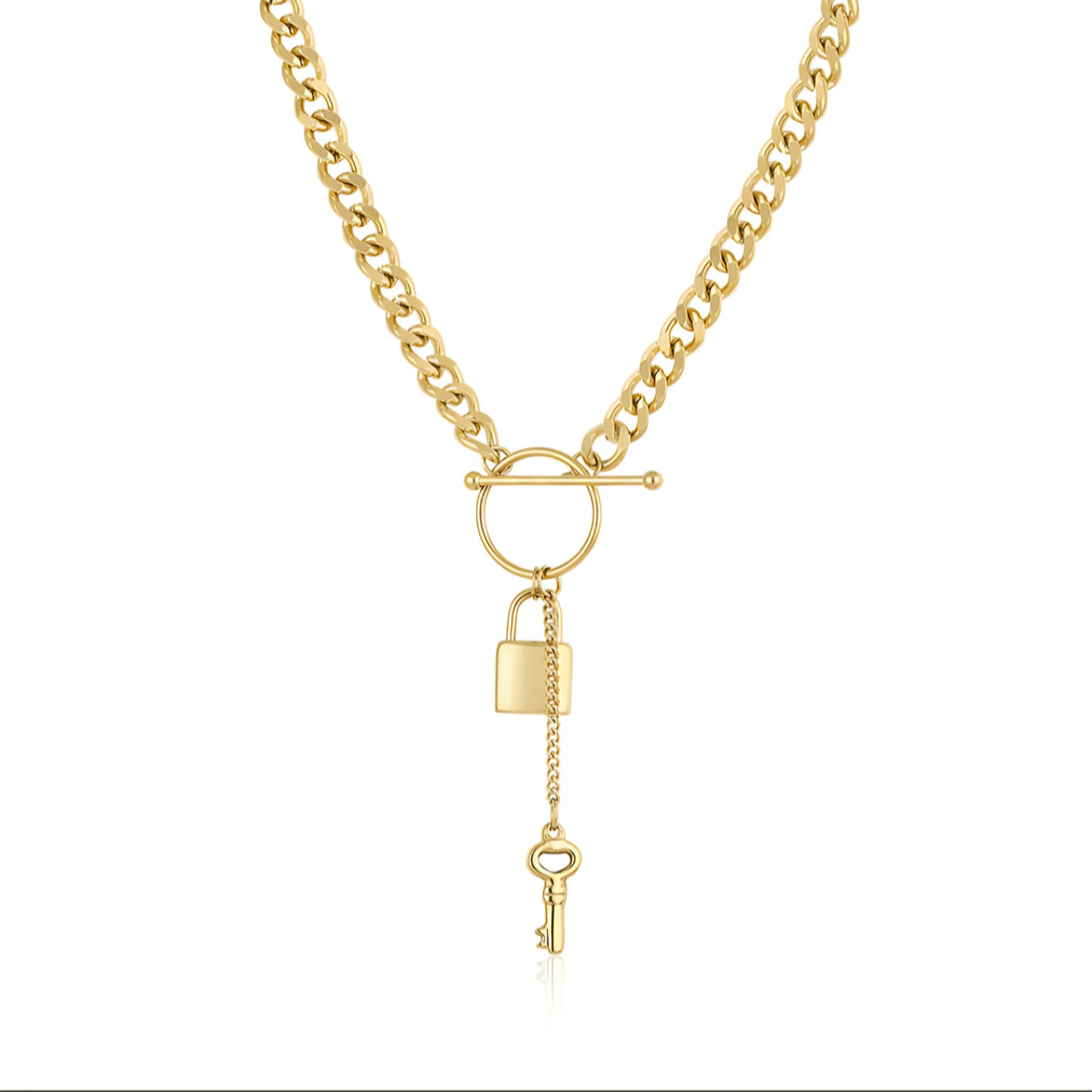 Colier Daniel Klein Statement Auriu, cu Pandantive Simbolice Lacăt și Cheie