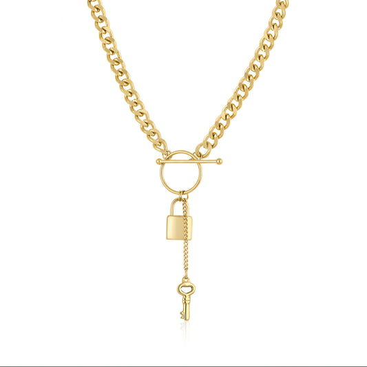 Colier Daniel Klein Statement Auriu, cu Pandantive Simbolice Lacăt și Cheie