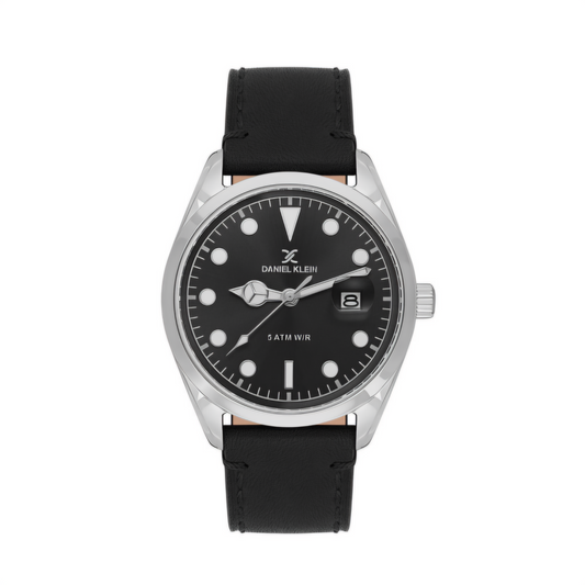 Ceas Casual pentru Bărbați, Design Rotund Argintiu cu Curea din Piele și Afișaj Dată