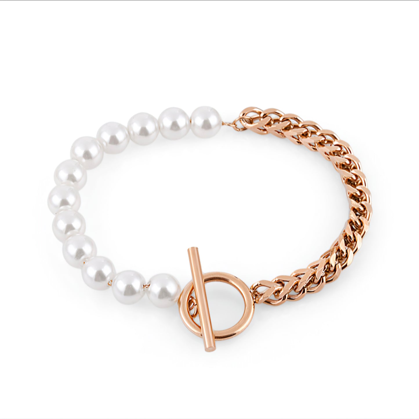 Brățară Freelook, Design Dual cu Zale Masive și Perle Sidefate