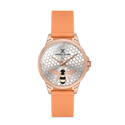 Ceas de Damă Daniel Klein Trendy, Cadran 3D "Honeycomb & Bee" și Curea Silicon