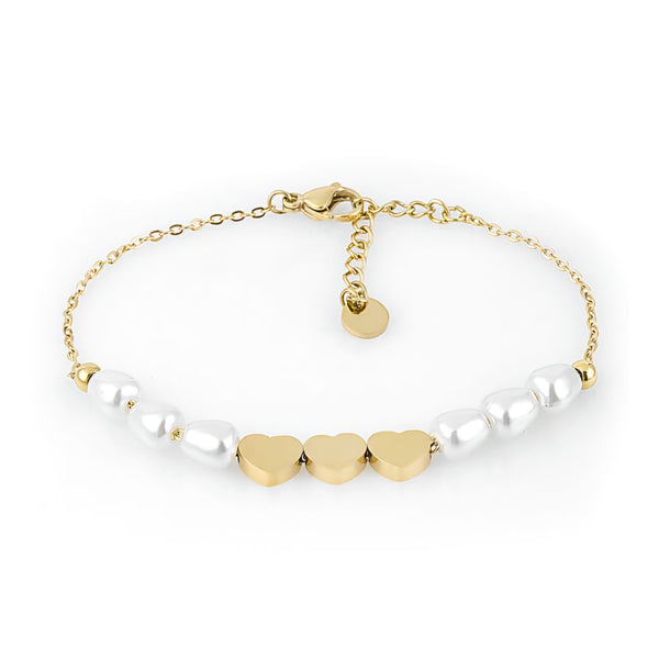 Brățară de Damă Daniel Klein, Design Romantic Auriu cu Sidef și Inimioare
