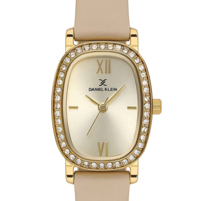 Ceas de Damă Daniel Klein Premium, Design Oval cu Cristale și Curea din Piele Fină